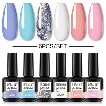 ROSALIND Gel Nail Polish 6Pcs/Set For Manicure Nails Art UV Gel Need Base Top Coat Vernis Semi permanent Nail Polish 15ML
